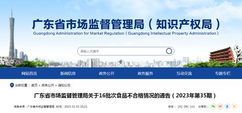 廣東省市場(chǎng)監(jiān)督管理局關(guān)于16批次食品不合格情況的通告（2023年第35期）